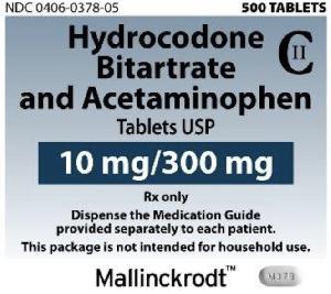 Acetaminophen and hydrocodone bitartrate 300 mg / 10 mg M378