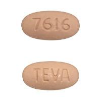 Pill TEVA 7616 Pink Oval is Hydrochlorothiazide and Olmesartan Medoxomil