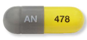 Pill AN 478 Gray & Yellow Capsule-shape is Nitrofurantoin (Monohydrate/Macrocrystals)