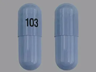 Pill 103 Blue Capsule/Oblong is Potassium Chloride Extended-Release