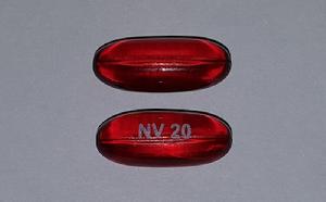 Pill NV 20 Red Capsule/Oblong is Docusate Calcium