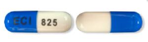 Pill ECI 825 Blue & White Capsule/Oblong is Calcium Acetate