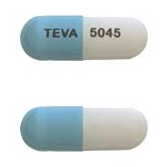 Pill TEVA 5045 Blue & White Capsule/Oblong is Dexmethylphenidate Hydrochloride Extended-Release