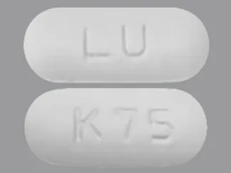 Pill LU K75 White Capsule/Oblong is Quetiapine Fumarate Extended-Release