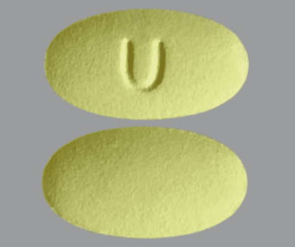 Pill U Yellow Oval is Hydrochlorothiazide and Losartan Potassium