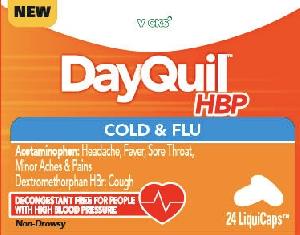 Vicks DayQuil HBP Cold & Flu acetaminophen 325 mg / dextromethorphan hydrobromide 10 mg (DQHBP)