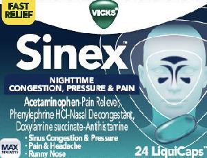 Vicks sinex nighttime acetaminophen 325 mg / doxylamine succinate 6.25 mg / phenylephrine hydrochloride 5 mg VS NIGHT