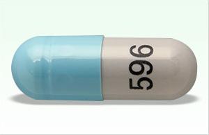 Pill 596 Blue & Gray Capsule-shape is Diltiazem Hydrochloride Extended-Release