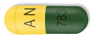 Pill AN 783 Green & Yellow Capsule/Oblong is Memantine Hydrochloride Extended-Release