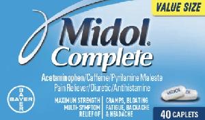 Midol complete acetaminophen 500 mg / caffeine 60 mg / pyrilamine maleate 15 mg MIDOL