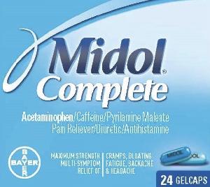 Midol complete acetaminophen 500 mg / caffeine 60 mg / pyrilamine maleate 15 mg MIDOL