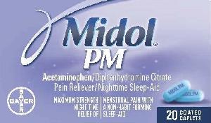 Pill MIDOL PM is Midol PM acetaminophen 500 mg / diphenhydramine citrate 38 mg
