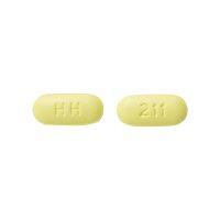 Pill HH 211 Yellow Capsule-shape is Hydrochlorothiazide and Losartan Potassium