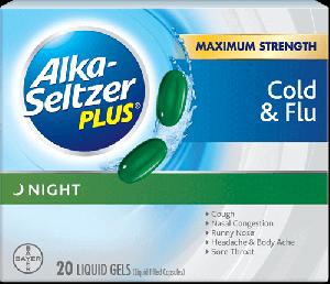 Alka-Seltzer Plus Maximum Strength Night Cold & Flu Liquid Gels acetaminophen 325 mg / dextromethorphan hydrobromide 10 mg / doxylamine succinate 6.25 mg / phenylephrine hydrochloride 5 mg (AS NITE)