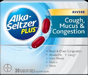 Alka-seltzer plus severe cough mucus congestion (day) acetaminophen 250 mg / dextromethorphan hydrobromide 10 mg / guaifenesin 200 mg / phenylephrine hydrochloride 5 mg AS M