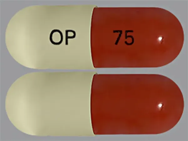 Pill OP 75 Brown & White Capsule/Oblong is Oseltamivir Phosphate