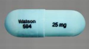 Pill Watson 594 25 mg Blue Capsule/Oblong is Clomipramine Hydrochloride