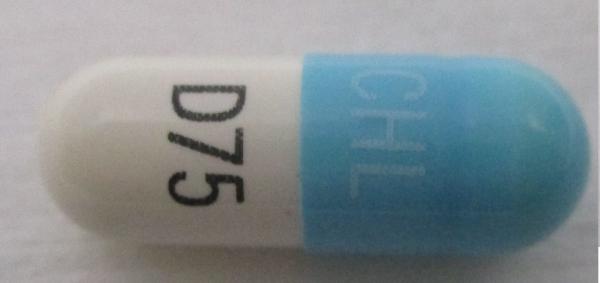 Pill CHL D75 Blue & White Capsule/Oblong is Doxycycline Hyclate