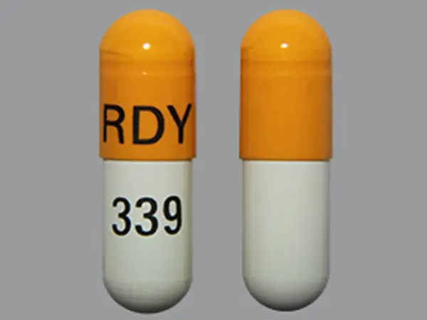 Pill RDY 339 Orange & White Capsule/Oblong is Aspirin and Extended-Release Dipyridamole