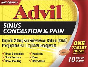 Pill 1200-P10 is Advil Sinus Congestion & Pain ibuprofen 200 mg / phenylephrine hydrochloride 10 mg