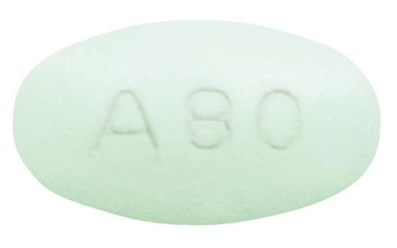 Pill A80 Green Oval is Lurasidone Hydrochloride