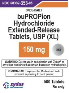 Bupropion hydrochloride extended-release (XL) 150 mg 353
