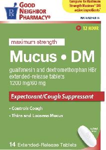 Mucus DM maximum strength dextromethorphan hydrobromide 60 mg / guaifenesin 1200 mg X 63