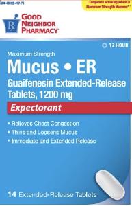 Mucus ER maximum strength guaifenesin 1200 mg Mxeunic 1200