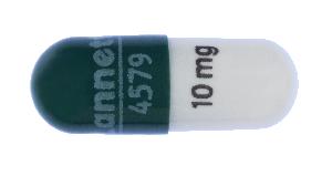 Pill Lannett 4579 10 mg Green & White Capsule-shape is Methylphenidate Hydrochloride Extended-Release (CD)