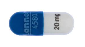 Pill Lannett 4580 20 mg Blue & White Capsule/Oblong is Methylphenidate Hydrochloride Extended-Release (CD)