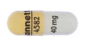 Pill Lannett 4582 40 mg Yellow & White Capsule/Oblong is Methylphenidate Hydrochloride Extended-Release (CD)