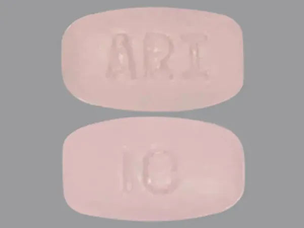 Pill ARI 10 Pink Rectangle is Aripiprazole