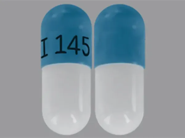 Pill I 145 Blue & White Capsule/Oblong is Propafenone Hydrochloride Extended-Release