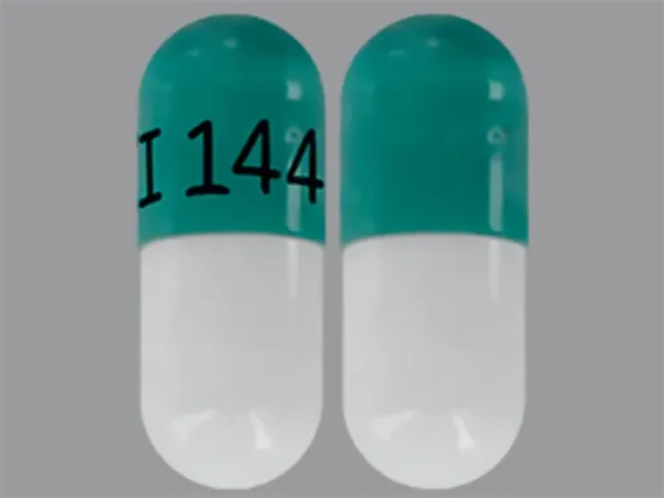 Pill I 144 Green & White Capsule/Oblong is Propafenone Hydrochloride Extended-Release