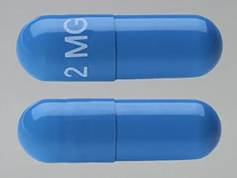 Pill 2 MG Blue Capsule/Oblong is Tizanidine Hydrochloride