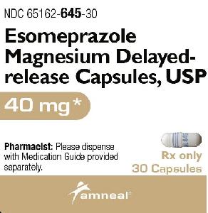 Pill AMNEAL 645 White Capsule/Oblong is Esomeprazole Magnesium Delayed-Release