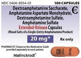 Amphetamine and dextroamphetamine extended release 20 mg M 8954 20 mg