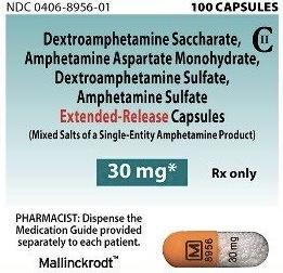 Pill M 8956 30 mg Clear Capsule/Oblong is Amphetamine and Dextroamphetamine Extended Release