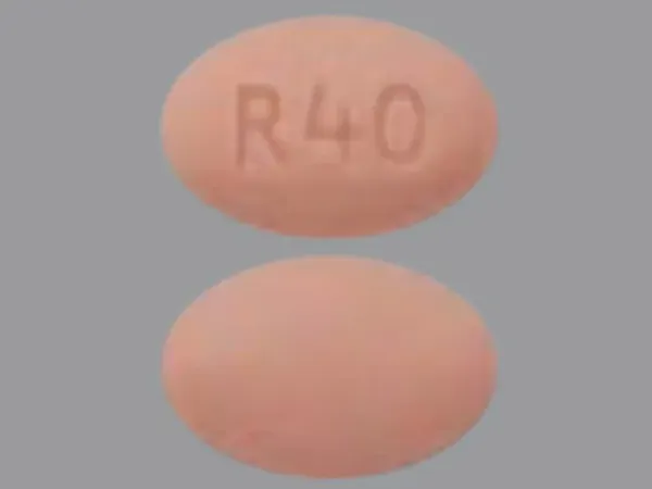 Pill R40 Pink Oval is Rosuvastatin Calcium
