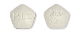 Pill MLX ROP .25 White Five-sided is Ropinirole Hydrochloride