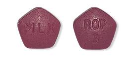 Pill MLX ROP 3 Purple Five-sided is Ropinirole Hydrochloride