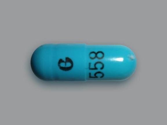 Pill G 558 Blue Capsule-shape is Esomeprazole Magnesium Delayed-Release