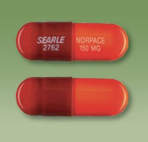 Pill SEARLE 2762 NORPACE 150 MG Brown & Orange Capsule/Oblong is Disopyramide Phosphate