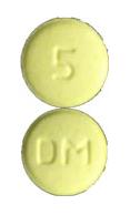 Pill DM 5 Yellow Round is Dexmethylphenidate Hydrochloride