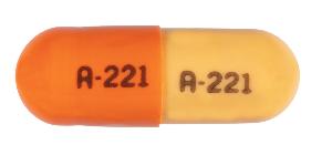 Pill A 221 A 221 Orange & Yellow Capsule-shape is Dantrolene Sodium