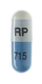 Pill RP 715 Blue & White Capsule/Oblong is Amphetamine and Dextroamphetamine Extended Release