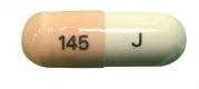 Pill 145 J Peach & White Capsule-shape is Pregabalin