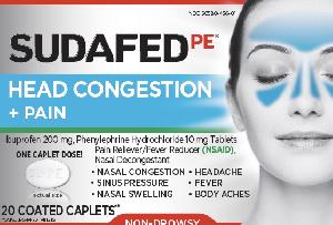 Pastilla SU PE es Sudafed PE Head Congestion + Pain ibuprofeno 200 mg / fenilefrina clorhidrato 10 mg