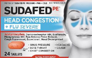 Sudafed PE head congestion + flu severe acetaminophen 325 mg / dextromethorphan hydrobromide 10 mg / guaifenesin 100 mg / phenylephrine hydrochloride 5 mg SU PE WL92