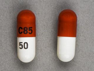 Pill C85 50 Red & White Capsule/Oblong is Celecoxib